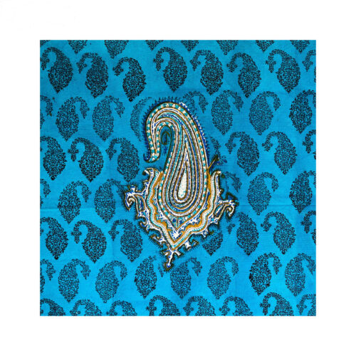 Iranian Tablecloth Block Printed Ghalamkari in Isfahan Paisley Blue 4-Seat