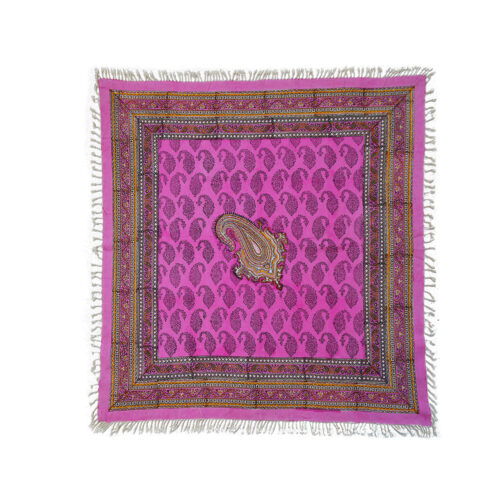 Iranian Tablecloth Block Printed Ghalamkari in Isfahan Paisley Pink 4-Seat