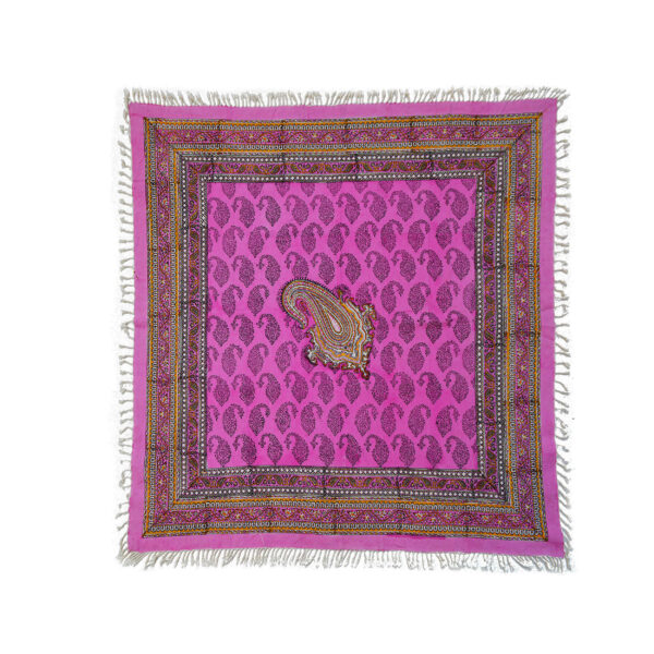 Iranian Tablecloth Block Printed Ghalamkari in Isfahan Paisley Pink 4-Seat