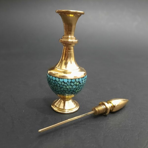 Persian Turquoise Brass Surma Dani for Storing Kohl