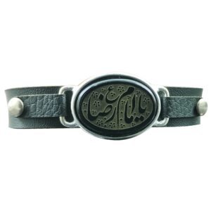 Islamic Bracelet with Leather & Agate Stone for Men in Imam Reza Calligraphy
