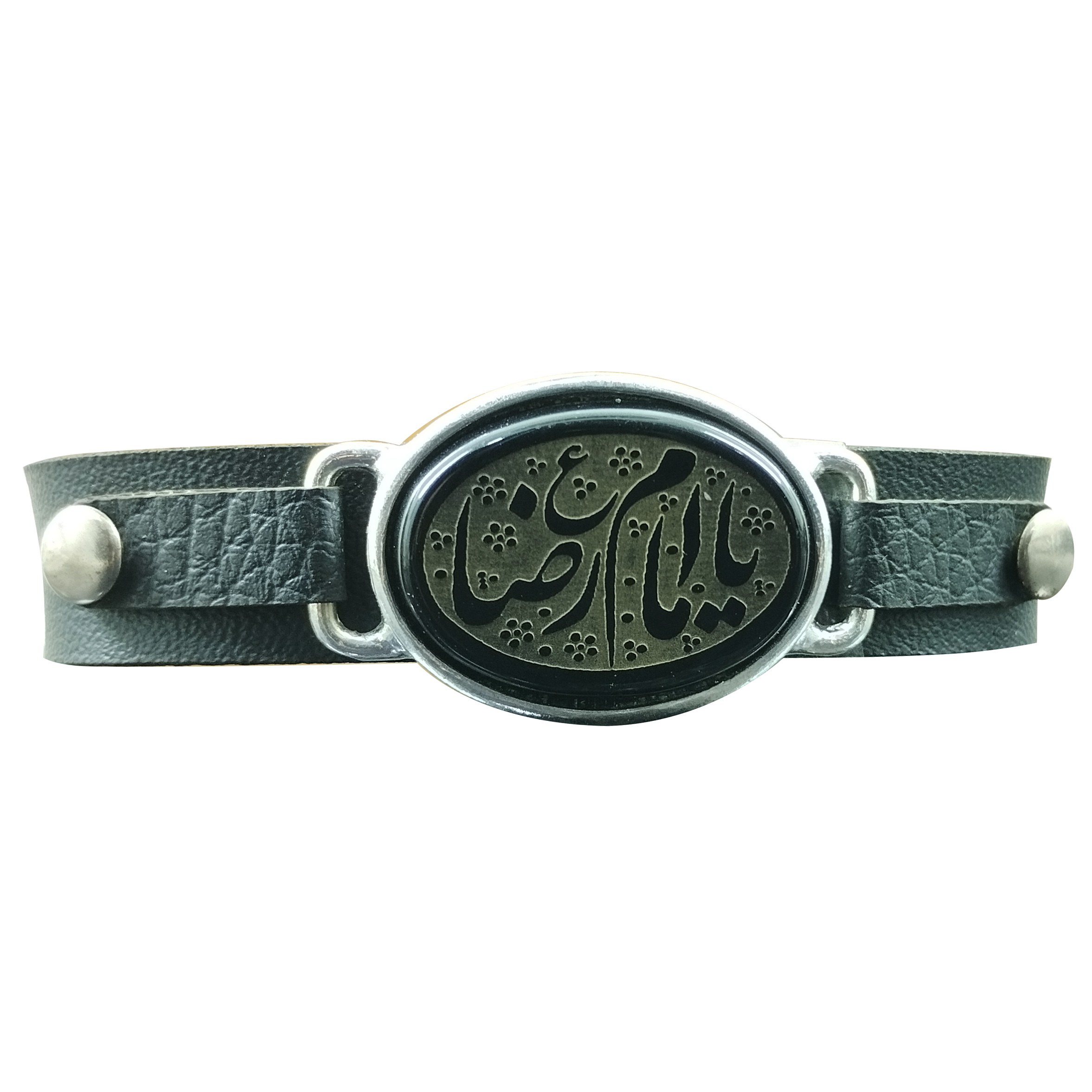 Islamic Bracelet with Leather & Agate Stone for Men in Imam Reza Calligraphy