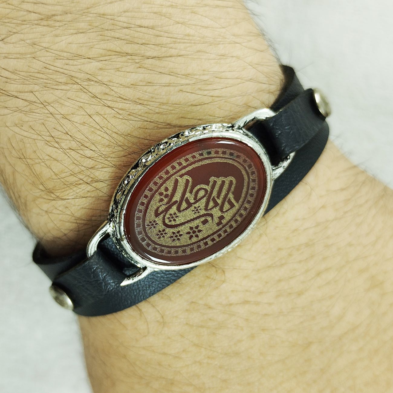 Islamic Bracelet with Leather & Agate Stone with Ya Aba Saleh Calligraphy