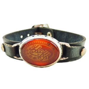 Islamic Bracelet with Leather & Agate Stone with Ya Aba Saleh Calligraphy