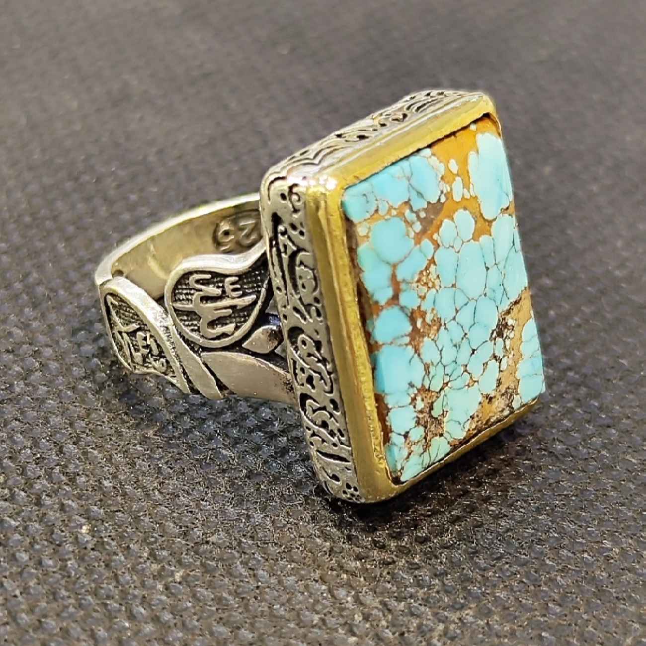 Islamic Neyshabur Turquoise Silver Ring for Men Model Square