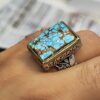 Islamic Neyshabur Turquoise Silver Ring for Men Model Square