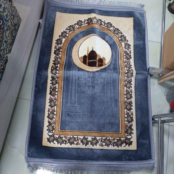 Islamic Velvet Prayer Rug Sajada Padded Janamaz Blue