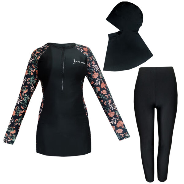 Islamic Women's Modest Swimwear Set of 3 with Floral Sleeve
