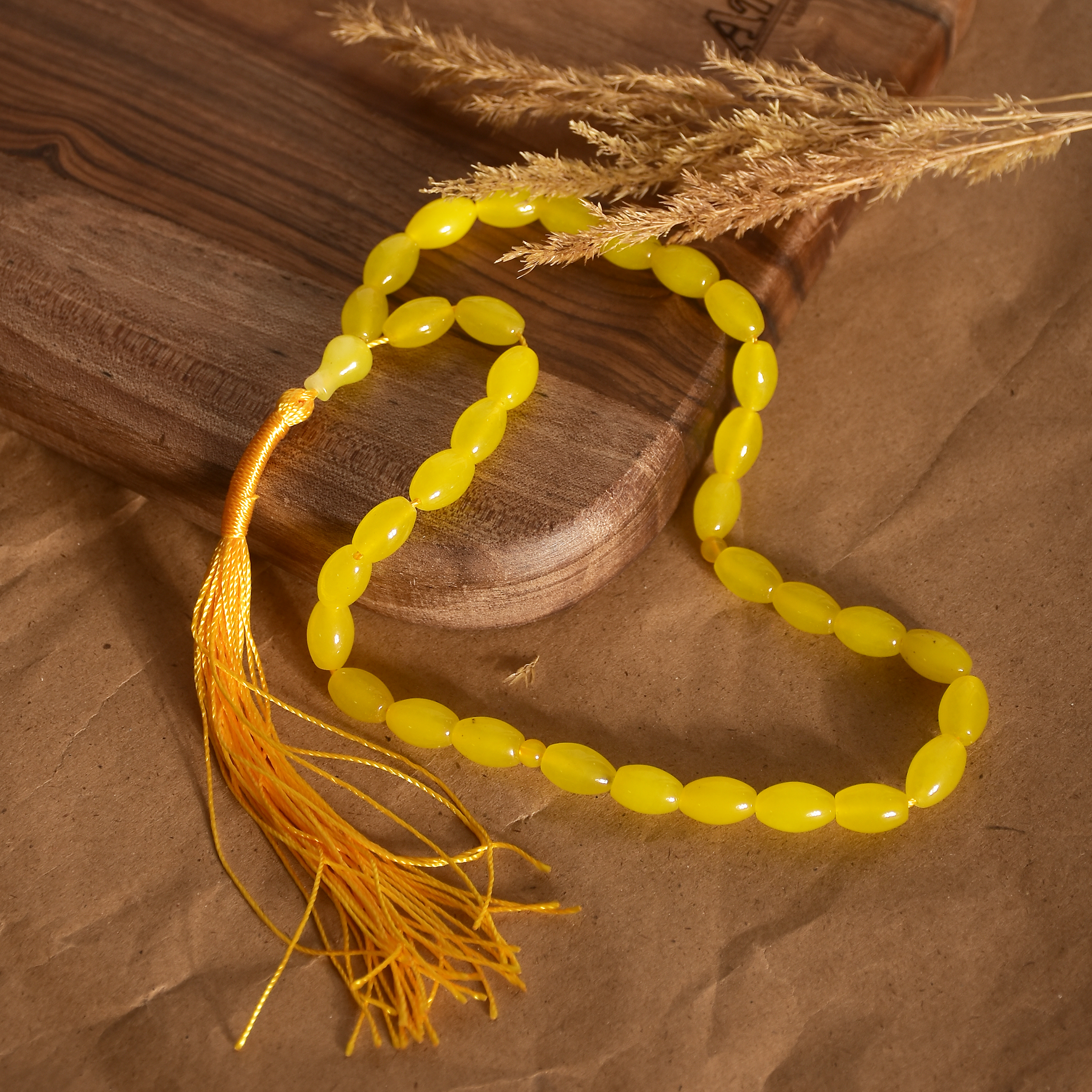 Islamic Yellow Agate Rosary Crafted with 33 Prayer Beads Muslim Misbaha