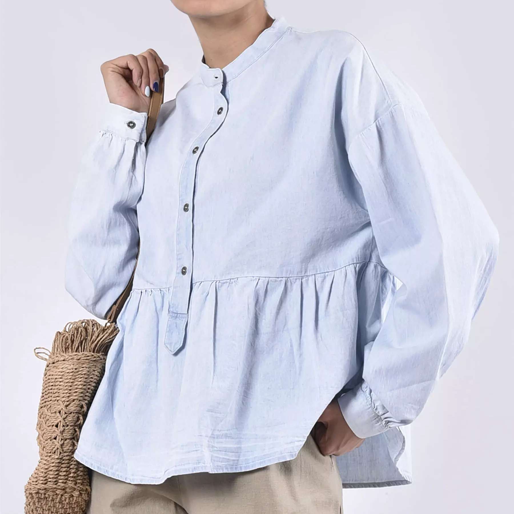 Long Sleeve Peplum Blouse for Women