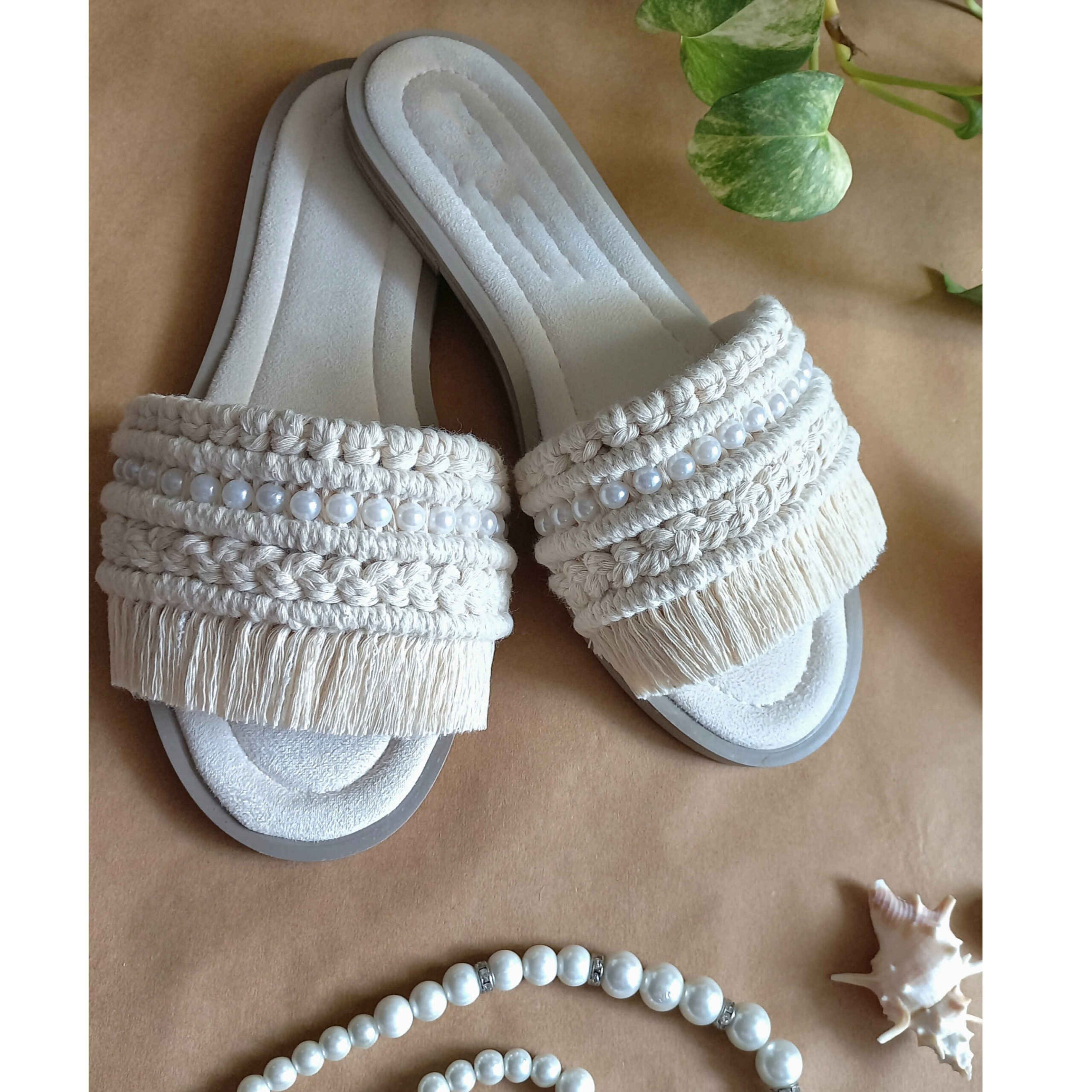Macrame Boho Chic Flat Slippers Handmade for Women