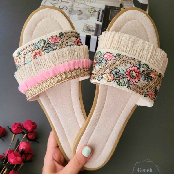 Macrame Boho Chic Flat Slippers for Women Model Embroidered