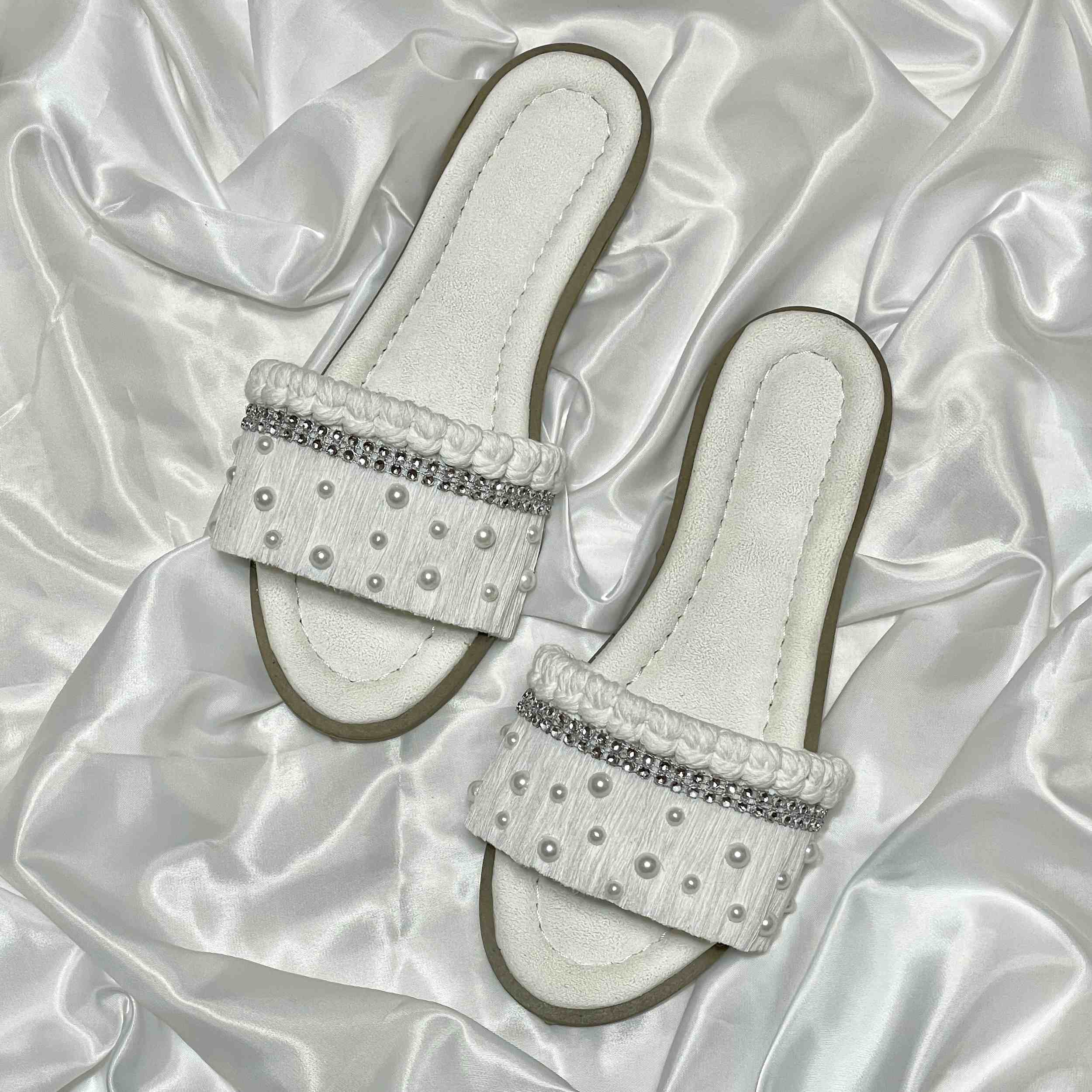 Macrame Boho Chic Flat Slippers for Women Model Pearl