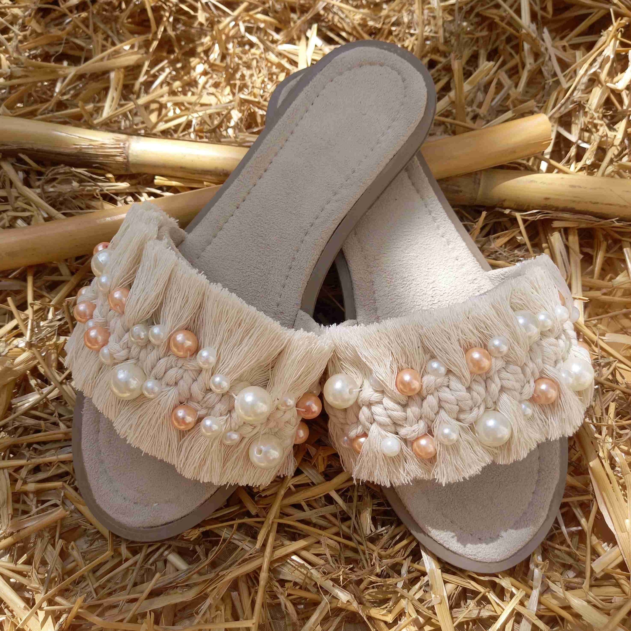Macrame Boho Chic Slippers for Women Model Pearl