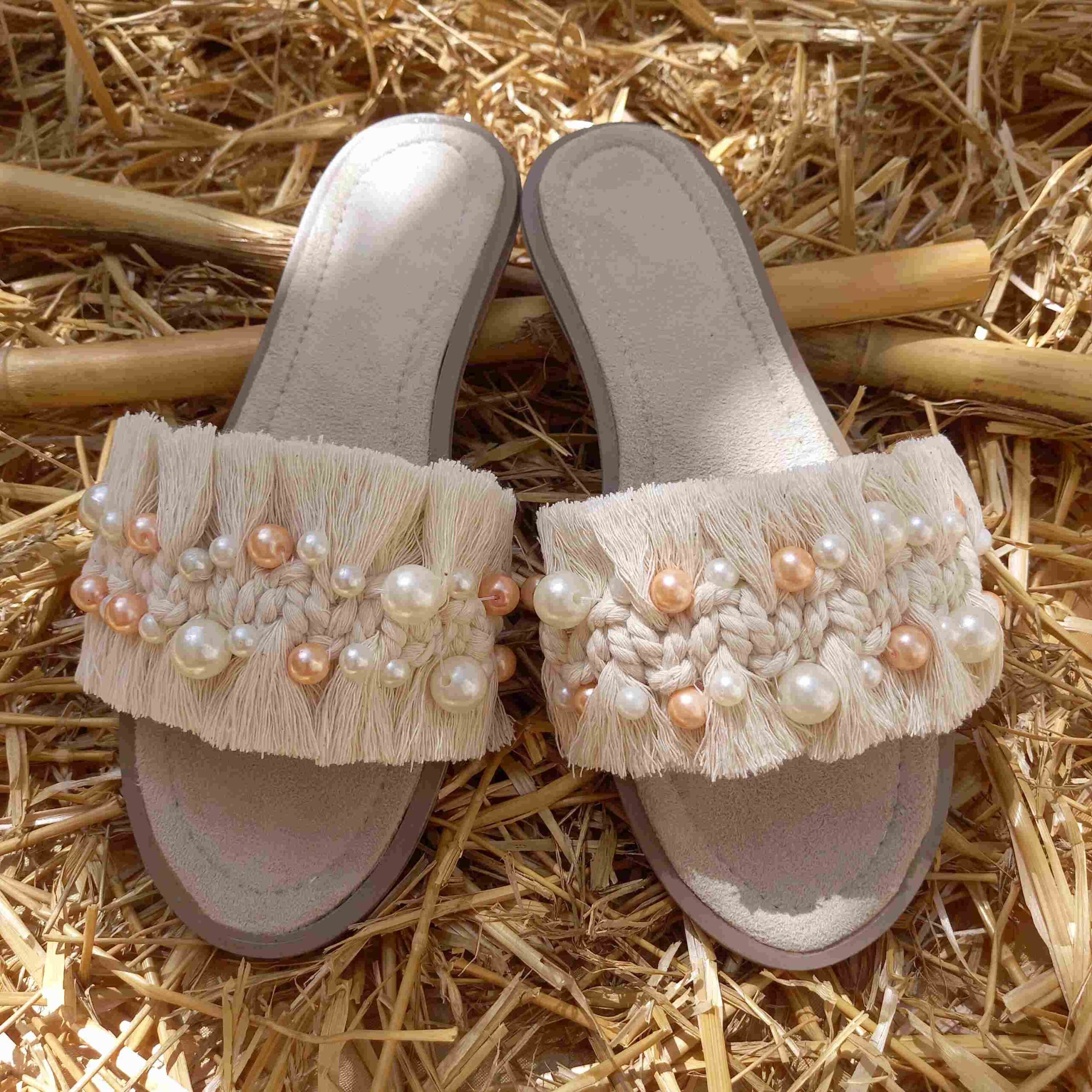 Macrame Boho Chic Slippers for Women Model Pearl
