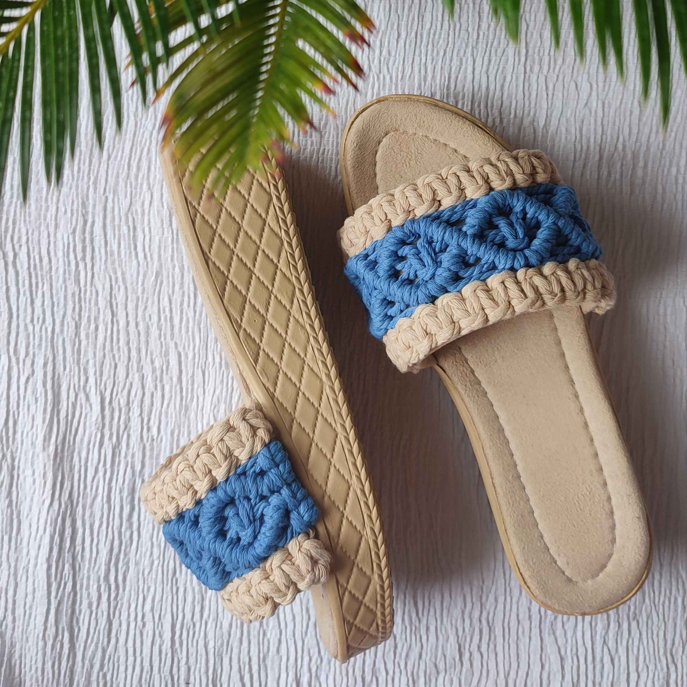 Macrame Boho Chic Wedge Slippers for Women