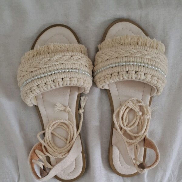 Macrame Sling Back Flat Sandals Handmade