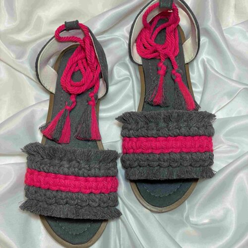 Macrame Sling Back Flat Sandals Handmade with Boho Design