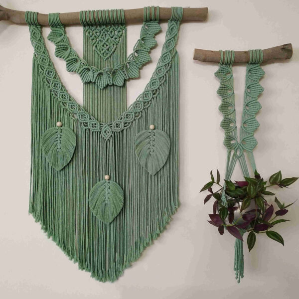 Macrame Wall Hanging & Plant Holder Set Tapestry Art Bohemian