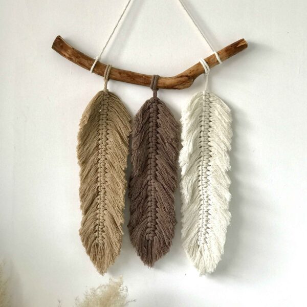 Macrame Wall Hanging Tapestry Art Bohemian with Bamboo Wood