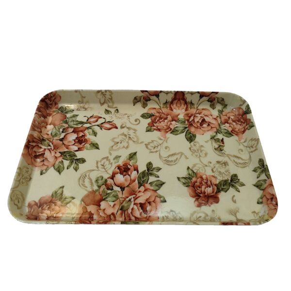 Melamine Serving Tray Durable & Lightweight in Floral Design Cream