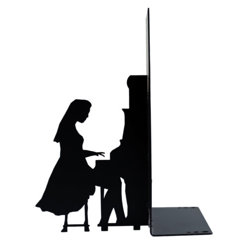 Metal Art Bookend for Shelf with Pianist Woman Design