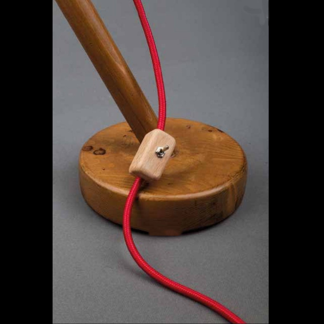 Minimalist Adjustable Round Head Wooden Desk Lamp with Red Cord