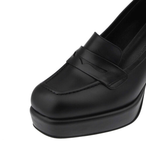 Natural Leather Loafers High Heels Shoes for Women