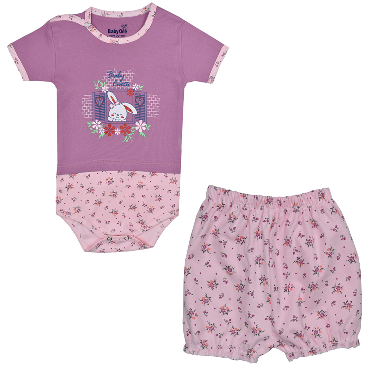 Newborn Baby Girl Onesie with Floral Short