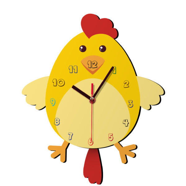 Non Ticking Wooden Nursery Wall Clock with Little Chicken Design