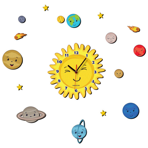 Non Ticking Wooden Nursery Wall Clock with Little Sun Design
