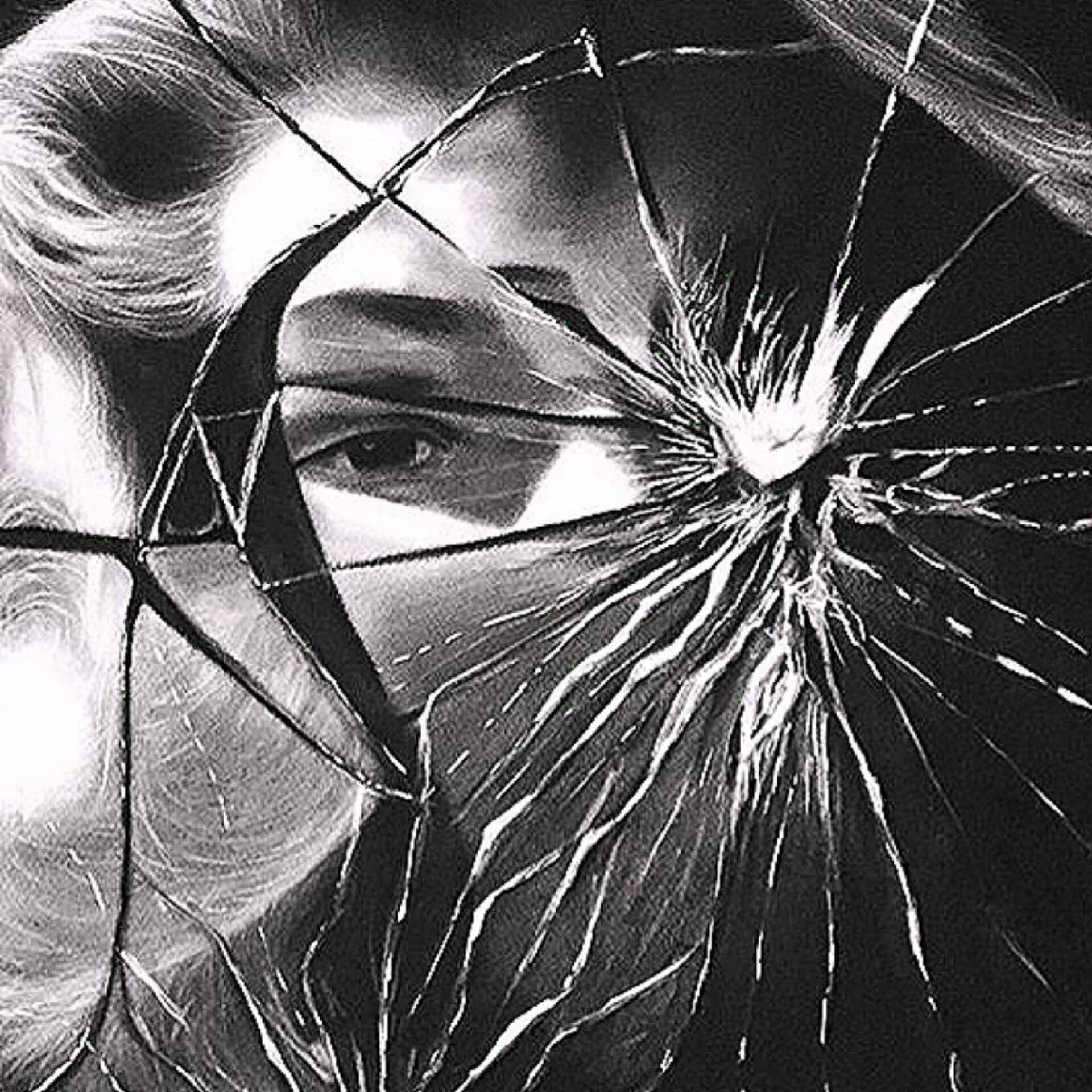 Original Black Pen Drawing with Broken Mirror Design on Cardboard