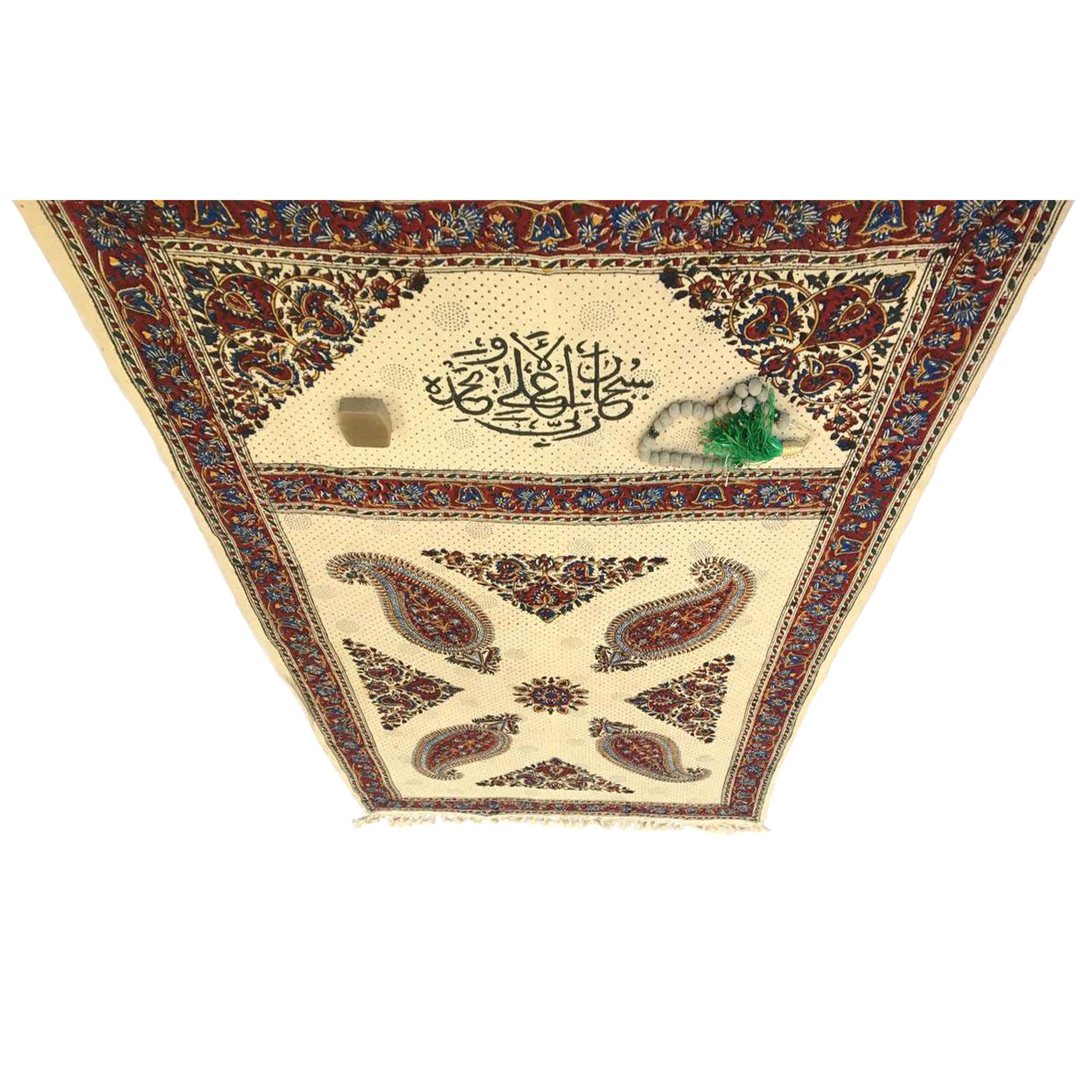 Persian Block Print Kalamkari Prayer Mat Sajadah with Booteh Paisley Design