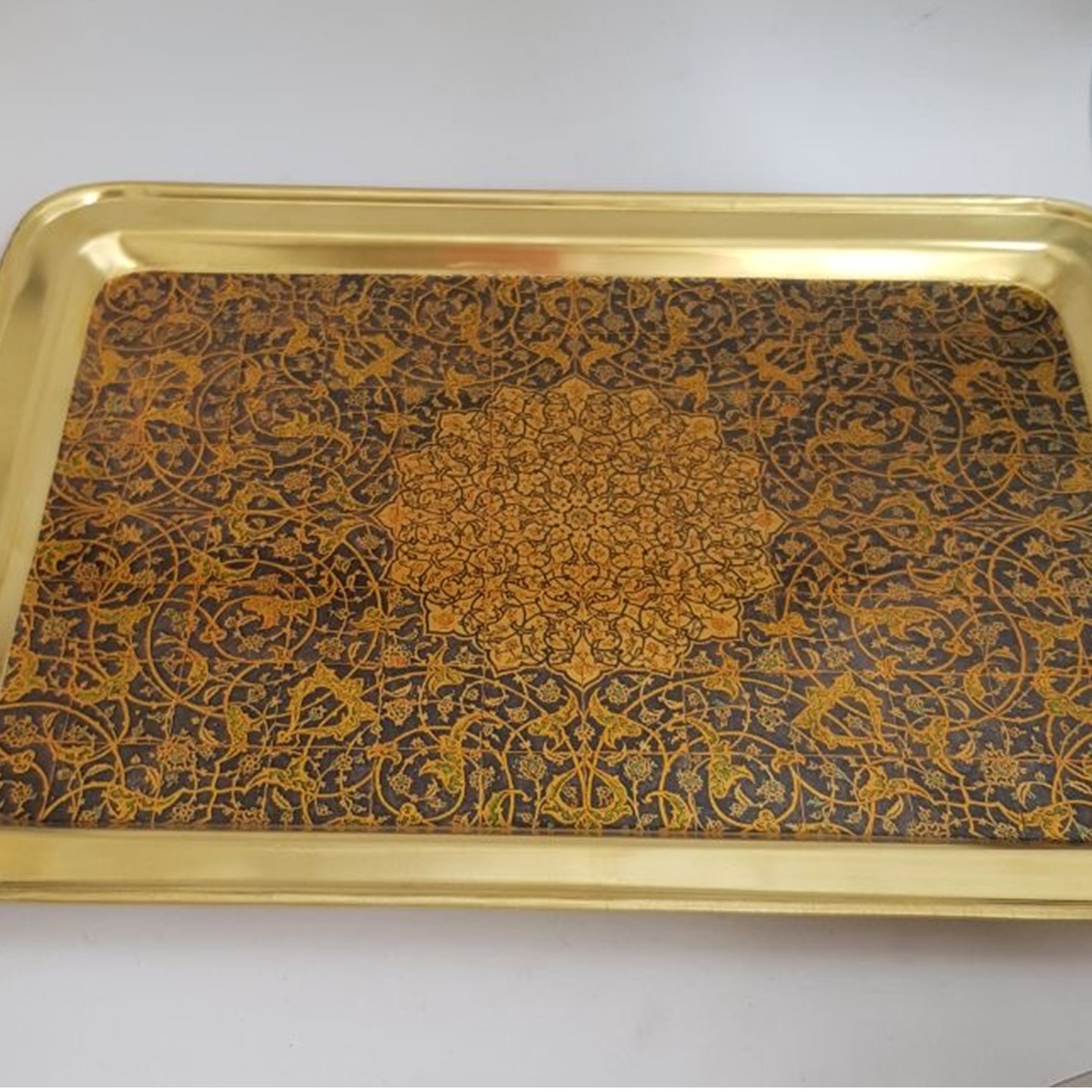 Persian Brass Serving Tray with Elegant Persian Floral Motifs