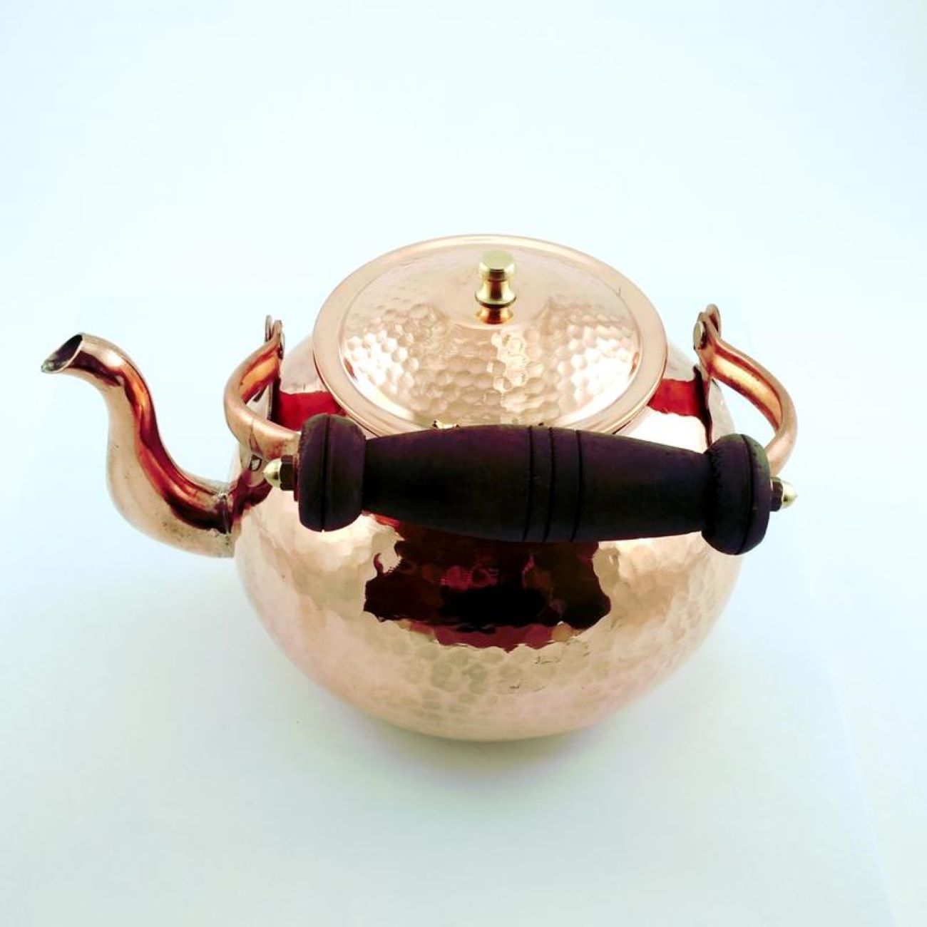 Persian Copper Tea Kettle with Wooden Handle Durable Stovetop Hammered Shohreh