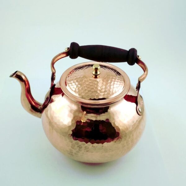 Persian Copper Tea Kettle with Wooden Handle Durable Stovetop Hammered Shohreh