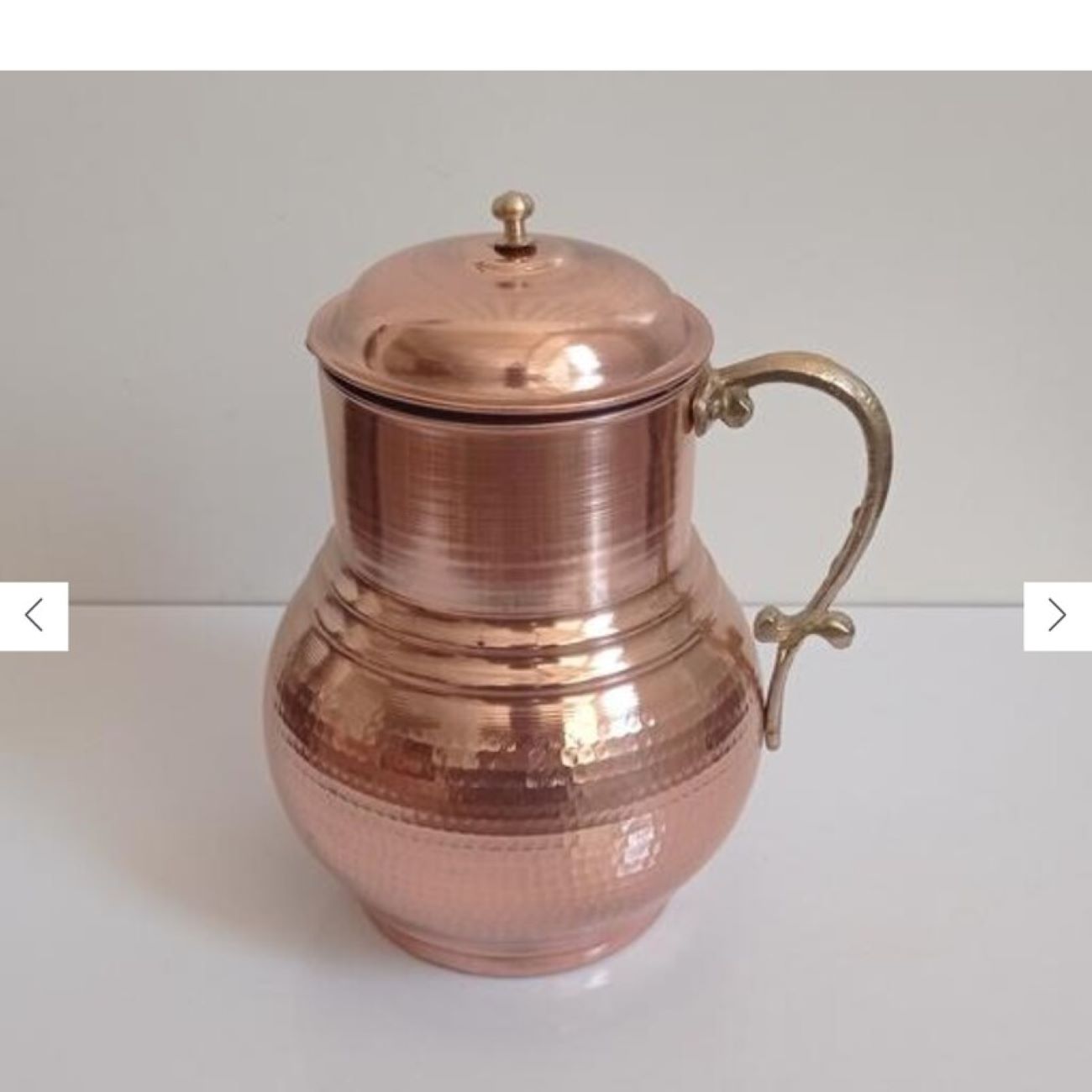 Persian Copper Pitcher Hammered with Brass Handle Model Roshanak