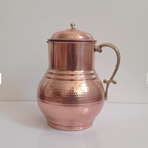 Persian Copper Pitcher Hammered with Brass Handle Model Roshanak