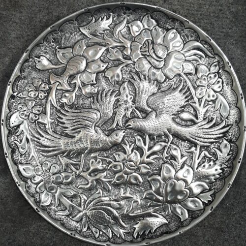 Persian Decorative Copper Plate Hand Engravind Birds & Flowers