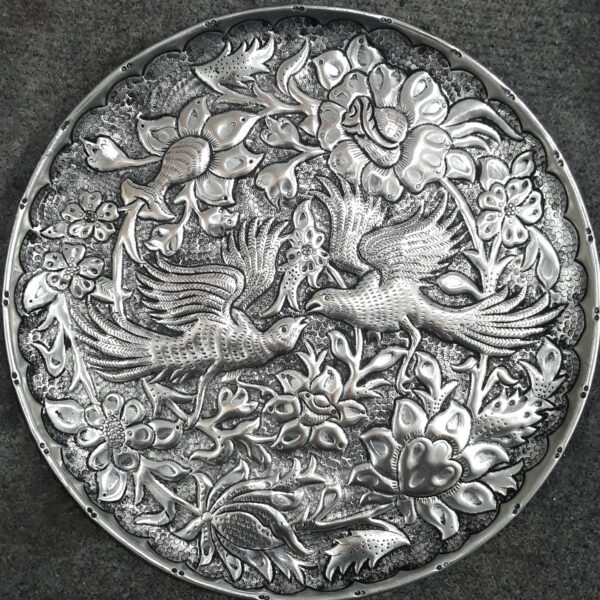 Persian Decorative Copper Wall Plate Hand Engravind Birds & Flowers