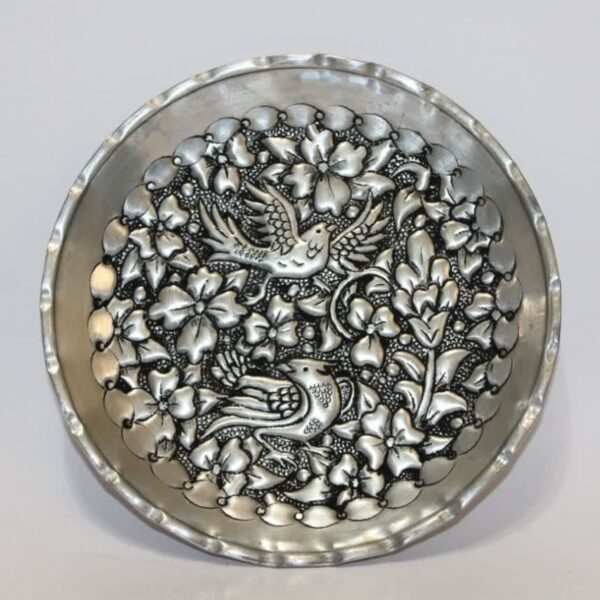 Persian Decorative Copper Wall Plate Hand Engraving in Gol o Morgh Design