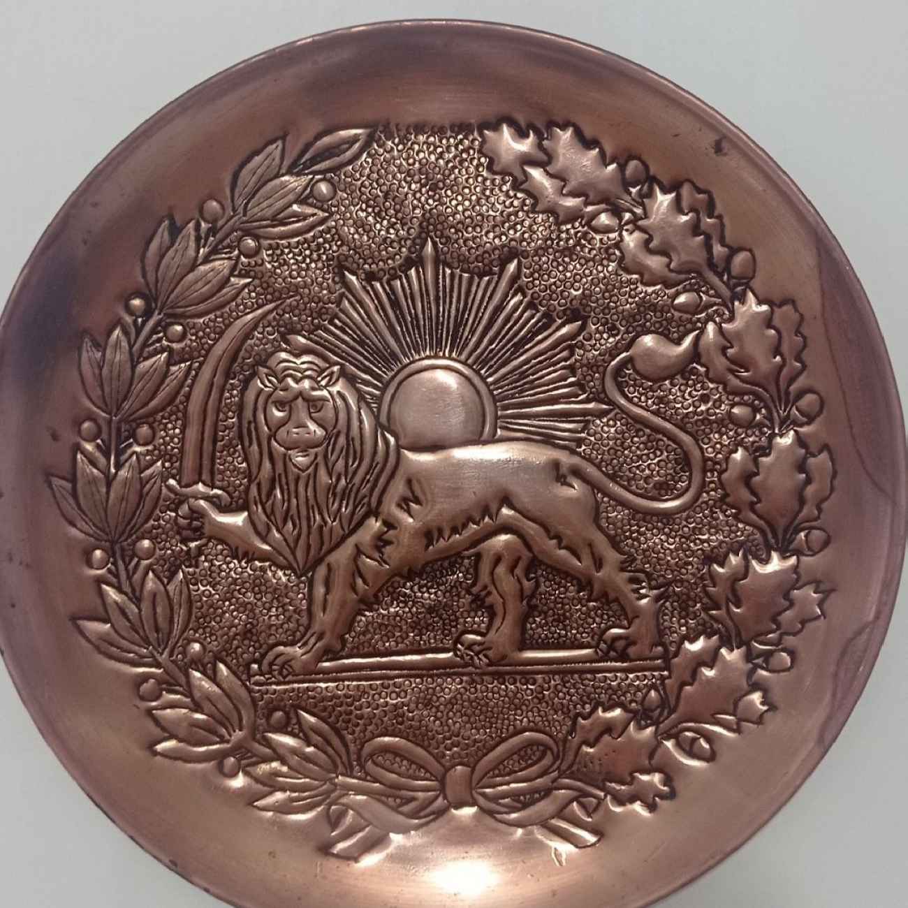 Persian Decorative Copper Plate Hand Engraving in Lion & Sun Persian Symbol