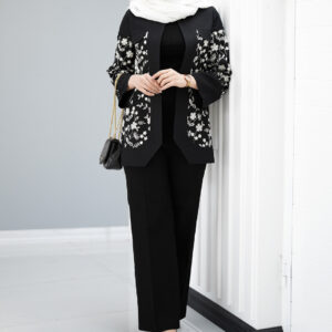 Persian Embroidered Manto with Floral Design for Women in Black
