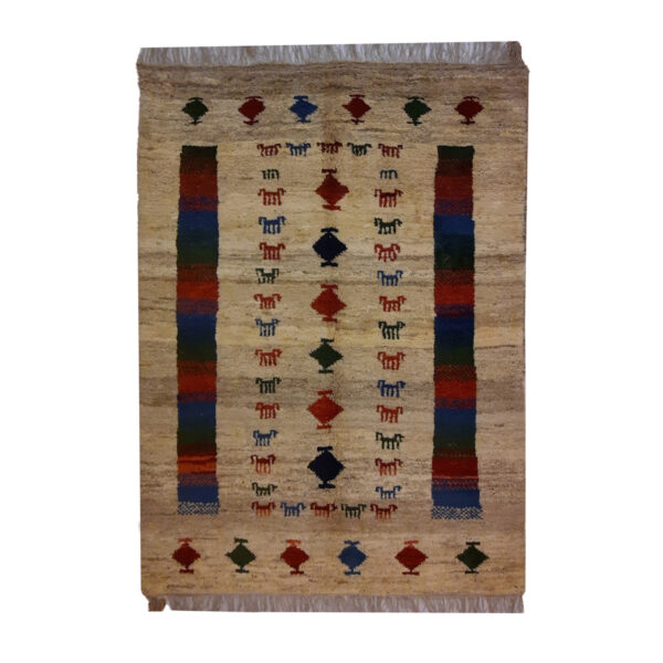 Persian Gabbeh Rug with Wool Authentic Handwoven in Shiraz Animal Motifs