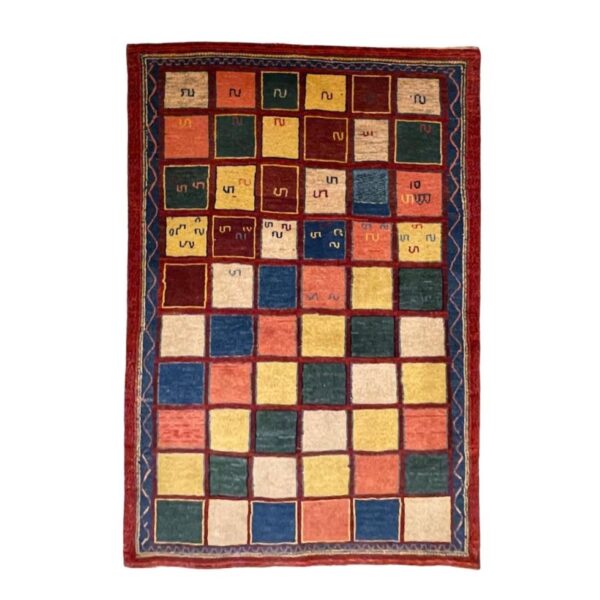 Persian Gabbeh Rug with Wool Genuine Handwoven Checkered