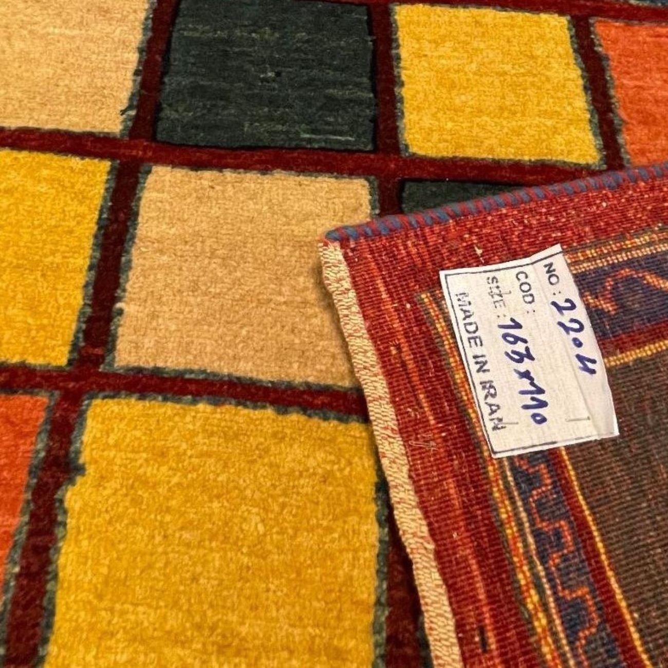 Persian Gabbeh Rug with Wool Genuine Handwoven Checkered