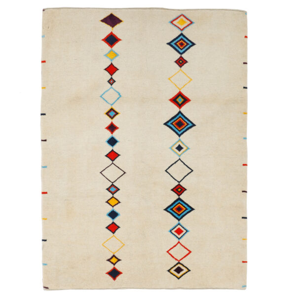 Persian Gabbeh Rug with Wool Handwoven in Fars Geometric Cream
