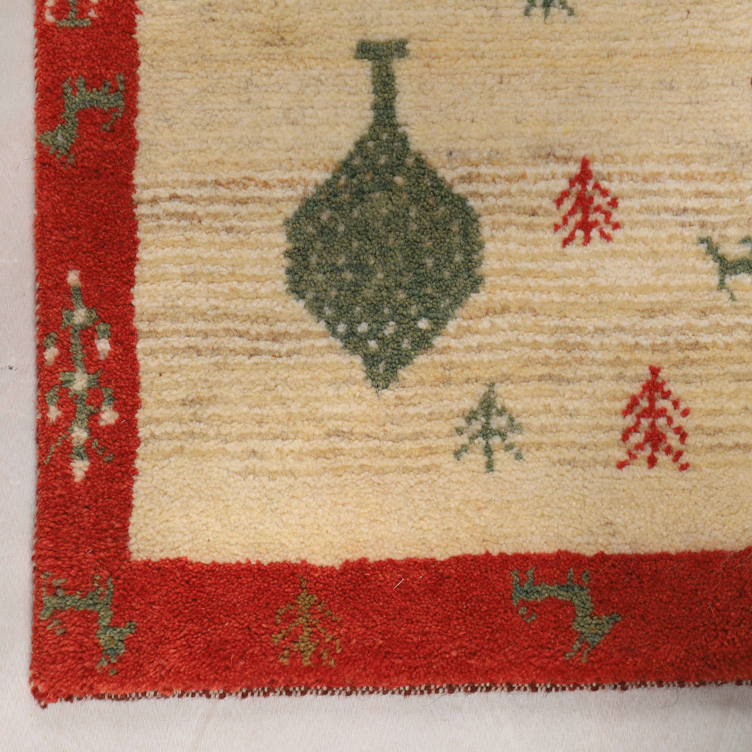 Persian Gabbeh Rug with Wool Handwoven in Khorasan Tree & Animal Motifs