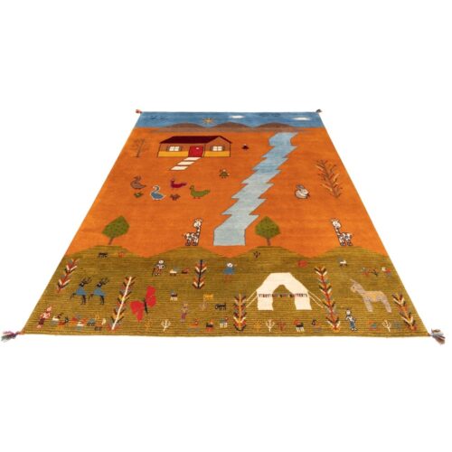 Persian Gabbeh Rug with Wool Original Handwoven in Fars Rural Life