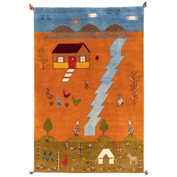 Persian Gabbeh Rug with Wool Original Handwoven in Fars Rural Life